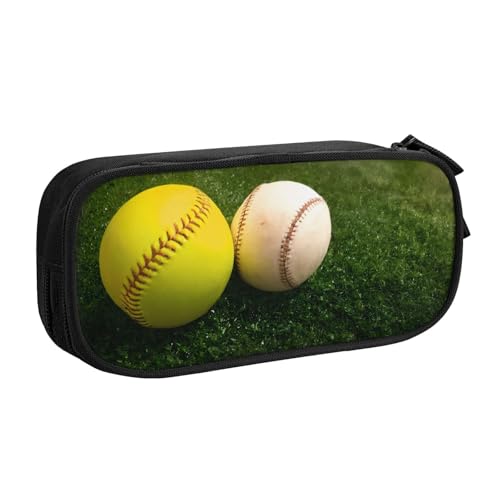 KHDKLXOHZ Federmäppchen mit niedlichem Gras-Baseball-Softball-Design, großes Fassungsvermögen, Stifteetui, Schreibwaren-Tasche, Stifteetui mit Fächern, Reißverschluss, für Schule, Studenten, Mädchen von KHDKLXOHZ
