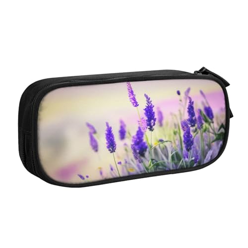 KHDKLXOHZ Federmäppchen mit niedlichem Lavendelblüten-Design, großes Fassungsvermögen, Stifteetui, Schreibwaren-Tasche, Stifteetui mit Fächern, Reißverschluss, für Schule, Studenten, Mädchen, Jungen von KHDKLXOHZ