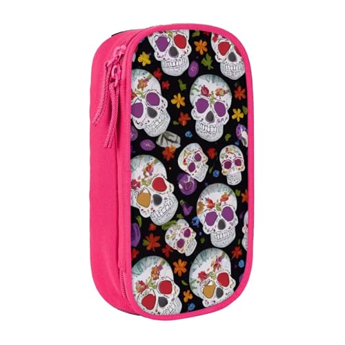 KHDKLXOHZ Federmäppchen mit niedlichem Totenkopf, großes Fassungsvermögen, Schreibwaren-Tasche, Schreibwaren-Tasche, Stifteetui mit Fächern, Reißverschluss, für Schule, Studenten, Mädchen, Jungen von KHDKLXOHZ