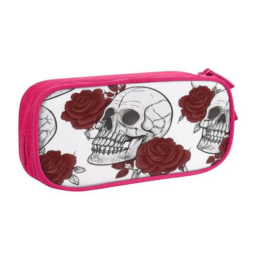 KHDKLXOHZ Federmäppchen mit niedlichem Totenkopf-Design, großes Fassungsvermögen, Stifteetui, Schreibwaren-Tasche, Stifteetui mit Fächern, Reißverschluss, für Schule, Studenten, Mädchen, Jungen, Damen von KHDKLXOHZ