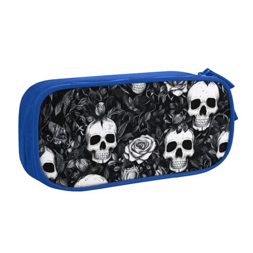 KHDKLXOHZ Federmäppchen mit niedlichem Totenkopf-Motiv, großes Fassungsvermögen, Schreibwaren-Tasche, Schreibwaren-Tasche, Stifteetui mit Fächern, Reißverschluss, für Schule, Studenten, Mädchen von KHDKLXOHZ