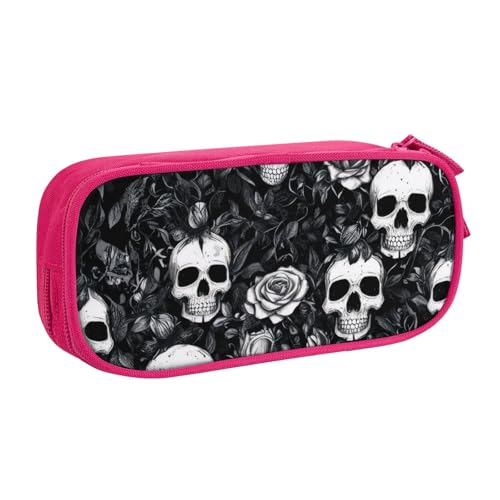 KHDKLXOHZ Federmäppchen mit niedlichem Totenkopf-Motiv, großes Fassungsvermögen, Schreibwaren-Tasche, Schreibwaren-Tasche, Stifteetui mit Fächern, Reißverschluss, für Schule, Studenten, Mädchen von KHDKLXOHZ