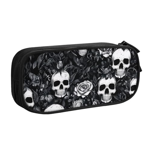 KHDKLXOHZ Federmäppchen mit niedlichem Totenkopf-Motiv, großes Fassungsvermögen, Schreibwaren-Tasche, Schreibwaren-Tasche, Stifteetui mit Fächern, Reißverschluss, für Schule, Studenten, Mädchen von KHDKLXOHZ