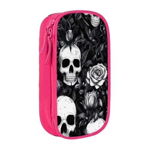 KHDKLXOHZ Federmäppchen mit niedlichem Totenkopf-Motiv, großes Fassungsvermögen, Schreibwaren-Tasche, Schreibwaren-Tasche, Stifteetui mit Fächern, Reißverschluss, für Schule, Studenten, Mädchen von KHDKLXOHZ