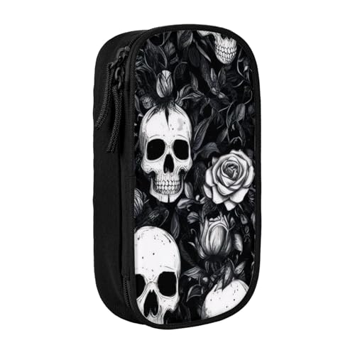 KHDKLXOHZ Federmäppchen mit niedlichem Totenkopf-Motiv, großes Fassungsvermögen, Schreibwaren-Tasche, Schreibwaren-Tasche, Stifteetui mit Fächern, Reißverschluss, für Schule, Studenten, Mädchen von KHDKLXOHZ