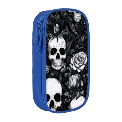 KHDKLXOHZ Federmäppchen mit niedlichem Totenkopf-Motiv, großes Fassungsvermögen, Schreibwaren-Tasche, Schreibwaren-Tasche, Stifteetui mit Fächern, Reißverschluss, für Schule, Studenten, Mädchen von KHDKLXOHZ