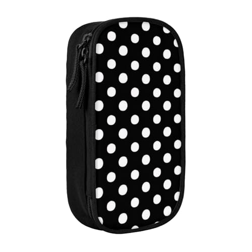 KHDKLXOHZ Federmäppchen mit niedlichem schwarz-weißem Punktemuster, großes Fassungsvermögen, Stiftetasche, Schreibwaren-Tasche, Stifteetui mit Fächern, Reißverschluss, für Schule, Studenten, Mädchen von KHDKLXOHZ