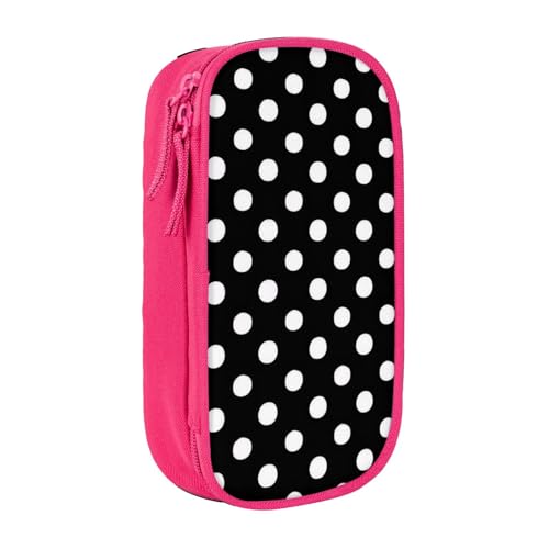 KHDKLXOHZ Federmäppchen mit niedlichem schwarz-weißem Punktemuster, großes Fassungsvermögen, Stiftetasche, Schreibwaren-Tasche, Stifteetui mit Fächern, Reißverschluss, für Schule, Studenten, Mädchen von KHDKLXOHZ