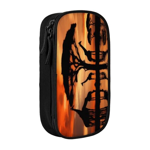 KHDKLXOHZ Niedliche Giraffe unter dem Baum in Afrika, große Kapazität, Federmäppchen, Schreibwaren-Tasche, Schreibwaren-Tasche, Stifteetui mit Fächern, Reißverschluss, für Schule, Studenten, Mädchen von KHDKLXOHZ