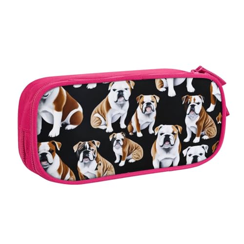 KHDKLXOHZ Niedliche englische Bulldogge Federmäppchen mit großem Fassungsvermögen, Stiftetasche, Schreibwaren-Tasche, Stifteetui mit Fächern, Reißverschluss, für Schule, Studenten, Mädchen, Jungen von KHDKLXOHZ