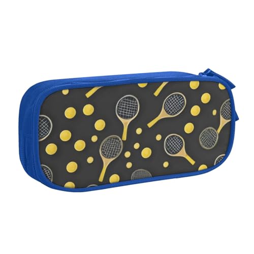 KHDKLXOHZ Niedliche lustige Tennisschläger und Tennisbälle, großes Fassungsvermögen, Federmäppchen, Schreibwaren-Tasche, Schreibwaren-Tasche, Stifteetui mit Fächern, Reißverschluss, für Schule von KHDKLXOHZ