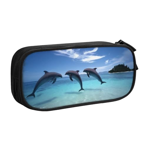 KHDKLXOHZ Niedliche springende Wale große Kapazität Federmäppchen Stiftetasche Schreibwaren Stifteetui Schreibwaren Stifteetui Stifteetui mit Fächern Reißverschluss für Schule, Studenten, Mädchen von KHDKLXOHZ