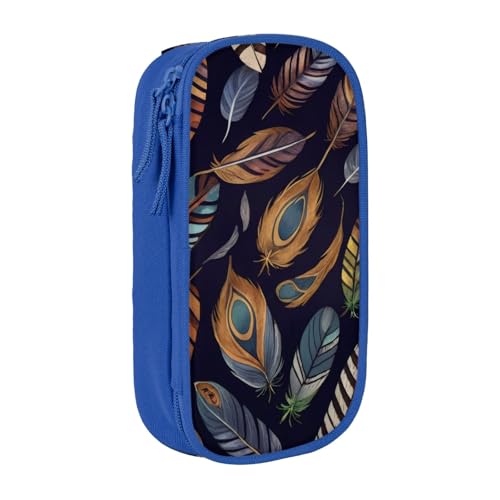 KHDKLXOHZ Niedliches Federmäppchen mit Pfauenfedern, großes Fassungsvermögen, Stiftetasche, Schreibwaren-Tasche, Stifteetui mit Fächern, Reißverschluss, für Schule, Studenten, Mädchen, Jungen, Frauen von KHDKLXOHZ