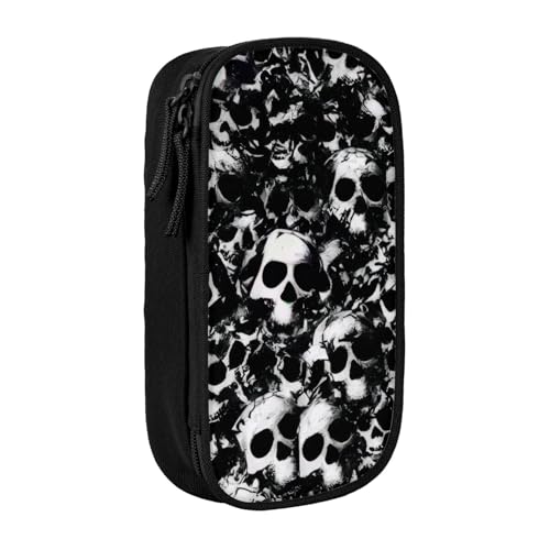 KHDKLXOHZ Niedliches Federmäppchen mit Totenkopf-Motiv, großes Fassungsvermögen, Schreibwaren-Tasche, Schreibwaren-Tasche, Stifteetui mit Fächern, Reißverschluss, für Schule, Studenten, Mädchen von KHDKLXOHZ