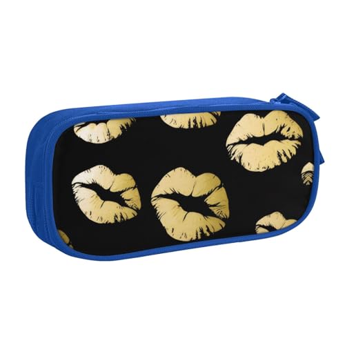 KHDKLXOHZ Niedliches Federmäppchen mit goldfarbenen Lippen, großes Fassungsvermögen, Schreibwaren-Tasche, Schreibwaren-Tasche, Stifteetui mit Fächern, Reißverschluss, für Schule, Studenten, Mädchen von KHDKLXOHZ