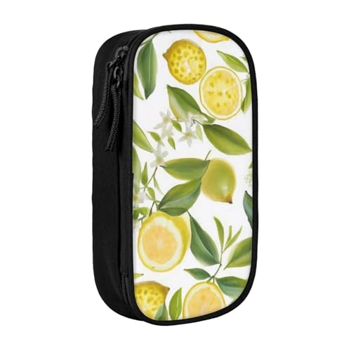 KHDKLXOHZ Niedliches Federmäppchen mit tropischen Zitronen, großes Fassungsvermögen, Schreibwaren-Tasche, Schreibwaren-Tasche, Stifteetui mit Fächern, Reißverschluss, für Schule, Studenten, Mädchen von KHDKLXOHZ
