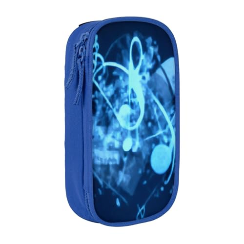 KHDKLXOHZ Niedliches blaues Federmäppchen mit Musiknoten, großes Fassungsvermögen, Stiftetasche, Schreibwaren-Tasche, Stifteetui mit Fächern, Reißverschluss, für Schule, Studenten, Mädchen, Jungen von KHDKLXOHZ