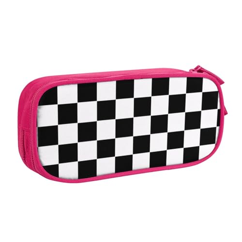 KHDKLXOHZ Niedliches schwarz-weißes kariertes Federmäppchen mit großem Fassungsvermögen, Schreibwaren-Tasche, Schreibwaren-Tasche, Stifteetui mit Fächern, Reißverschluss, für Schule, Studenten von KHDKLXOHZ