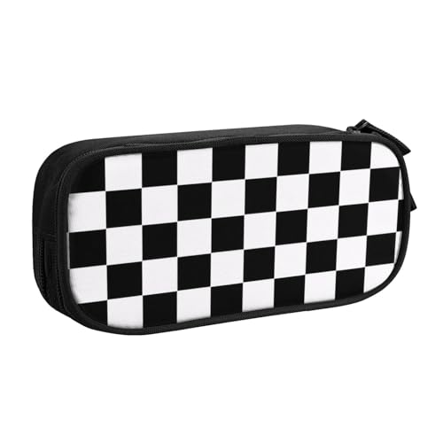 KHDKLXOHZ Niedliches schwarz-weißes kariertes Federmäppchen mit großem Fassungsvermögen, Schreibwaren-Tasche, Schreibwaren-Tasche, Stifteetui mit Fächern, Reißverschluss, für Schule, Studenten von KHDKLXOHZ