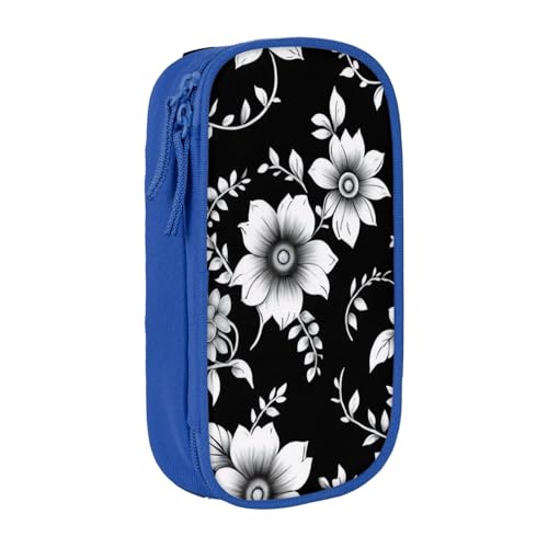 KHDKLXOHZ Niedliches schwarzes Federmäppchen mit Blume, großes Fassungsvermögen, Stiftetasche, Schreibwaren-Tasche, Stifteetui mit Fächern, Reißverschluss, für Schule, Studenten, Mädchen, Jungen von KHDKLXOHZ
