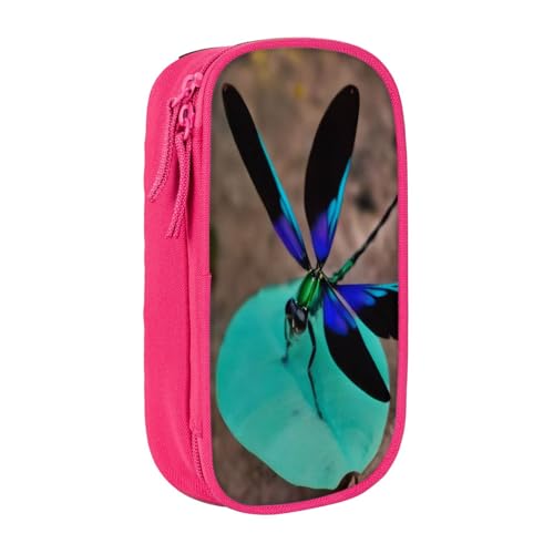 KHDKLXOHZ Niedliches schwarzes Libellen-Federmäppchen, großes Fassungsvermögen, Stiftetasche, Schreibwaren-Tasche, Stifteetui mit Fächern, Reißverschluss, für Schule, Studenten, Mädchen, Jungen, Damen von KHDKLXOHZ