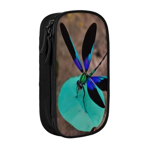 KHDKLXOHZ Niedliches schwarzes Libellen-Federmäppchen, großes Fassungsvermögen, Stiftetasche, Schreibwaren-Tasche, Stifteetui mit Fächern, Reißverschluss, für Schule, Studenten, Mädchen, Jungen, Damen von KHDKLXOHZ