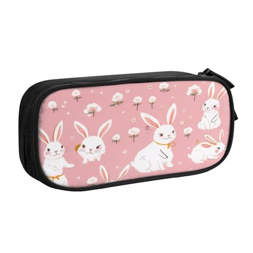 KHDKLXOHZ Niedliches weißes Kaninchen-Federmäppchen, großes Fassungsvermögen, Stiftetasche, Schreibwaren-Tasche, Stifteetui mit Fächern, Reißverschluss, für Schule, Studenten, Mädchen, Jungen, Frauen von KHDKLXOHZ