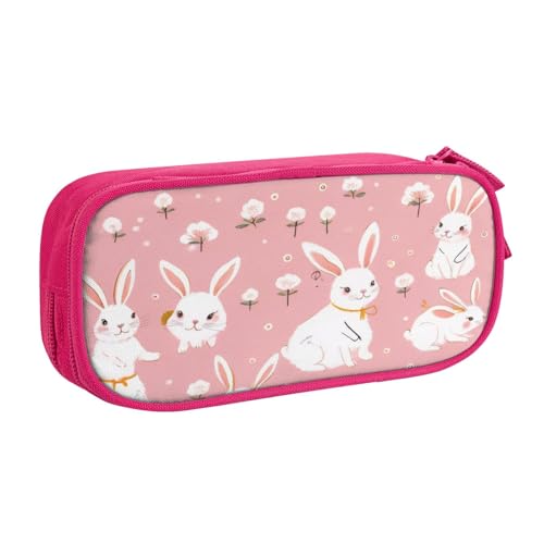KHDKLXOHZ Niedliches weißes Kaninchen-Federmäppchen, großes Fassungsvermögen, Stiftetasche, Schreibwaren-Tasche, Stifteetui mit Fächern, Reißverschluss, für Schule, Studenten, Mädchen, Jungen, Frauen von KHDKLXOHZ