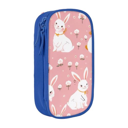 KHDKLXOHZ Niedliches weißes Kaninchen-Federmäppchen, großes Fassungsvermögen, Stiftetasche, Schreibwaren-Tasche, Stifteetui mit Fächern, Reißverschluss, für Schule, Studenten, Mädchen, Jungen, Frauen von KHDKLXOHZ