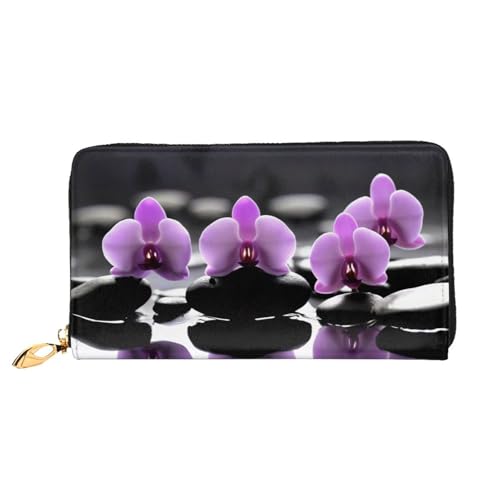 KHDKLXOHZ Stilvolle lange Ledergeldbörse für Damen, Blumen im Spa, PU-Leder-Geldbörse mit Reißverschluss, Clutch, Handy-Kartenhalter, Kreditkarten-Geldbörse, Münzorganizer, Clutch-Geldbörse, 3D, von KHDKLXOHZ
