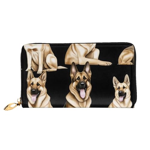 KHDKLXOHZ Stilvolle lange Ledergeldbörse für Damen, Deutscher Schäferhund, PU-Leder-Geldbörse mit Reißverschluss, Clutch, Handy-Kartenhalter, Kreditkarten-Geldbörse, Münzorganizer, Clutch-Geldbörse, von KHDKLXOHZ