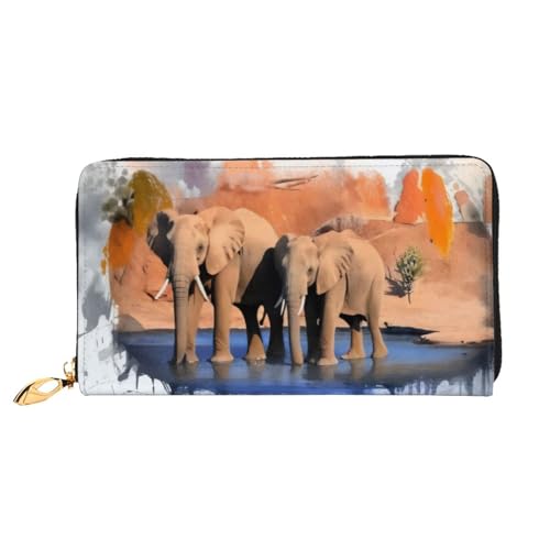 KHDKLXOHZ Stilvolle lange Ledergeldbörse für Damen, Elefantenkunst, PU-Leder-Geldbörse mit Reißverschluss, Clutch, Handy-Kartenhalter, Kreditkarten-Geldbörse, Münzorganizer, Clutch-Geldbörse, 3D, von KHDKLXOHZ