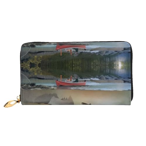 KHDKLXOHZ Stilvolle lange Ledergeldbörse für Damen, Fischersee, Fischer, PU-Leder-Geldbörse mit Reißverschluss, Clutch, Handy-Kartenhalter, Kreditkarten-Geldbörse, Münzorganizer, Clutch-Tasche, 3D, von KHDKLXOHZ