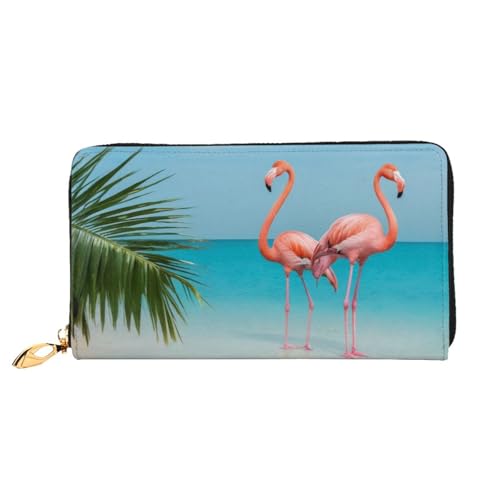 KHDKLXOHZ Stilvolle lange Ledergeldbörse für Damen, Flamingo im Wasser, PU-Leder-Geldbörse mit Reißverschluss, Clutch, Handy-Kartenhalter, Kreditkarten-Geldbörse, Münzorganizer, Clutch-Geldbörse, 3D, von KHDKLXOHZ