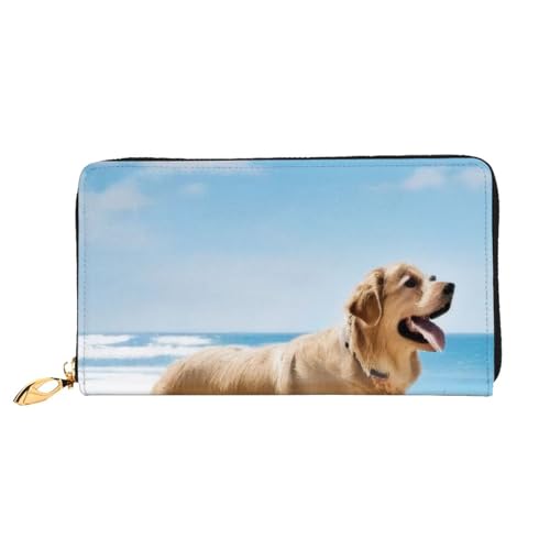 KHDKLXOHZ Stilvolle lange Ledergeldbörse für Damen, Golden Retriever, PU-Ledergeldbörse mit Reißverschluss, Clutch, Handy-Kartenhalter, Kreditkarten-Geldbörse, Münzorganizer, Clutch-Tasche, 3D, von KHDKLXOHZ