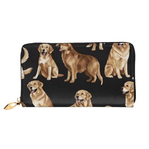 KHDKLXOHZ Stilvolle lange Ledergeldbörse für Damen, Golden Retrievers, PU-Leder-Geldbörse mit Reißverschluss, Clutch, Handy-Kartenhalter, Kreditkarten-Geldbörse, Münzorganizer, Clutch-Tasche, 3D, von KHDKLXOHZ