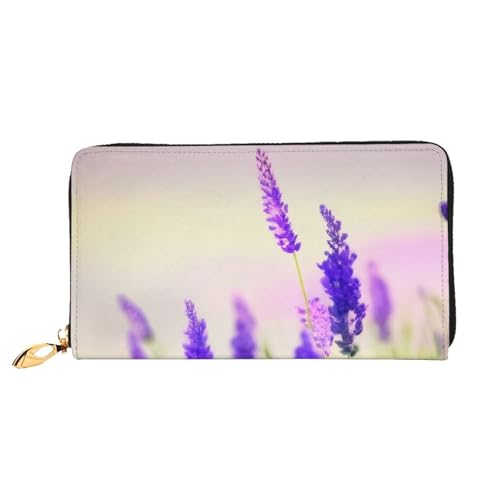 KHDKLXOHZ Stilvolle lange Ledergeldbörse für Damen, Lavendelblüte, PU-Ledergeldbörse mit Reißverschluss, Clutch, Handy-Kartenhalter, Kreditkarten-Geldbörse, Münzorganizer, Clutch-Geldbörse, 3D, von KHDKLXOHZ