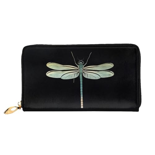 KHDKLXOHZ Stilvolle lange Ledergeldbörse für Damen, Libellen-Schwarz, PU-Leder-Geldbörse mit Reißverschluss, Clutch, Handy-Kartenhalter, Kreditkarten-Geldbörse, Münzorganizer, Clutch-Geldbörse, 3D, von KHDKLXOHZ