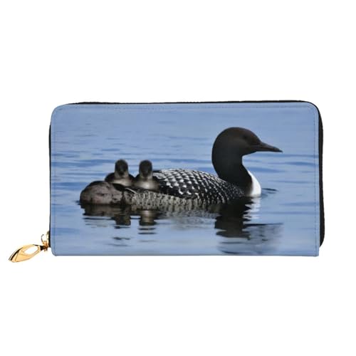KHDKLXOHZ Stilvolle lange Ledergeldbörse für Damen, Loon Birds, PU-Leder-Geldbörse mit Reißverschluss, Clutch, Handy-Kartenhalter, Kreditkarten-Geldbörse, Münzorganizer, Clutch-Tasche, 3D, von KHDKLXOHZ