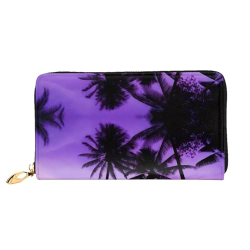 KHDKLXOHZ Stilvolle lange Ledergeldbörse für Damen, Palmen bei Sonnenuntergang, PU-Leder-Geldbörse mit Reißverschluss, Clutch, Handy-Kartenhalter, Kreditkarten-Geldbörse, Münzorganizer, von KHDKLXOHZ