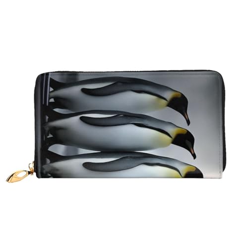 KHDKLXOHZ Stilvolle lange Ledergeldbörse für Damen, Pinguin-Familie, PU-Leder-Geldbörse mit Reißverschluss, Clutch, Handy-Kartenhalter, Kreditkarten-Geldbörse, Münzorganizer, Clutch-Geldbörse, 3D, von KHDKLXOHZ
