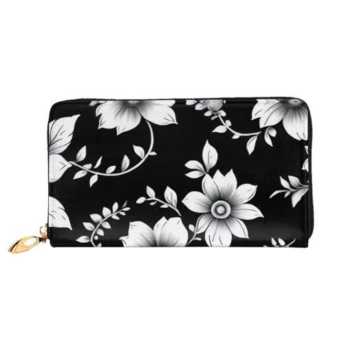 KHDKLXOHZ Stilvolle lange Ledergeldbörse für Damen, Schwarz mit Blume, PU-Ledergeldbörse mit Reißverschluss, Clutch, Handy-Kartenhalter, Kreditkarten-Geldbörse, Münzorganizer, Clutch-Geldbörse, 3D, von KHDKLXOHZ