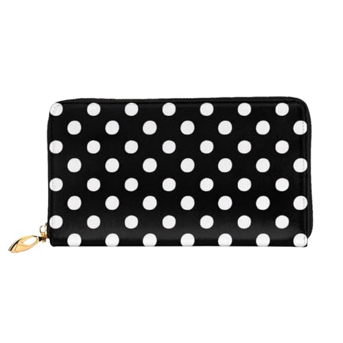 KHDKLXOHZ Stilvolle lange Ledergeldbörse für Damen, Schwarz und Weiß gepunktet, PU-Leder-Geldbörse mit Reißverschluss, Clutch, Handy-Kartenhalter, Kreditkarten-Geldbörse, Münzorganizer, Clutch-Tasche, von KHDKLXOHZ