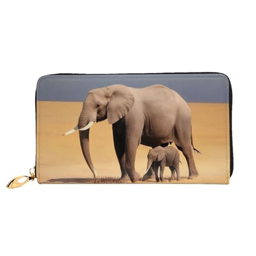 KHDKLXOHZ Stilvolle lange Ledergeldbörse für Damen, afrikanischer Elefant, PU-Ledergeldbörse mit Reißverschluss, Clutch, Handy-Kartenhalter, Kreditkarten-Geldbörse, Münzorganizer, Clutch-Geldbörse, von KHDKLXOHZ