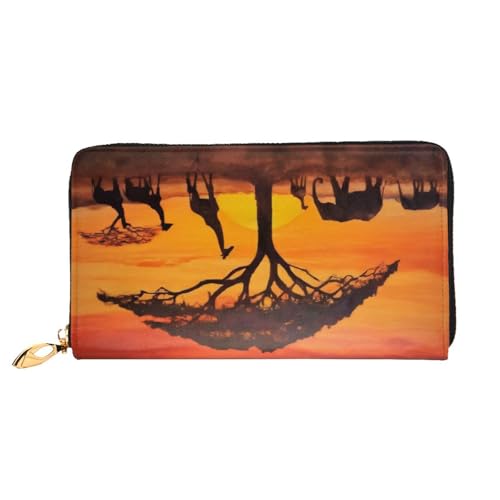 KHDKLXOHZ Stilvolle lange Ledergeldbörse für Damen, afrikanisches Tier, Sonnenuntergang, PU-Leder-Geldbörse mit Reißverschluss, Clutch, Handy-Kartenhalter, Kreditkarten-Geldbörse, Münzorganizer, von KHDKLXOHZ