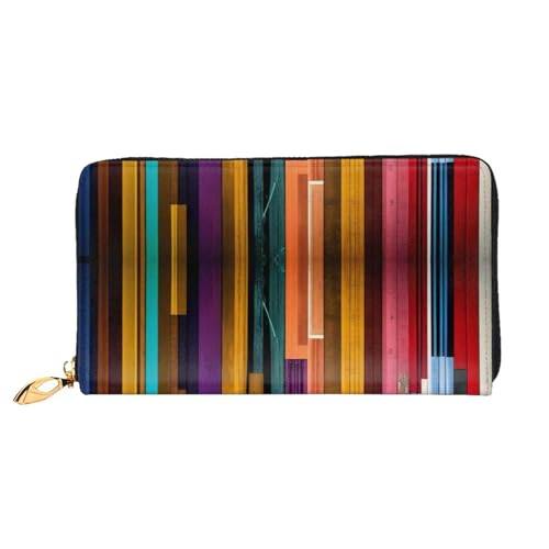 KHDKLXOHZ Stilvolle lange Ledergeldbörse für Damen, buntes Holz, PU-Ledergeldbörse mit Reißverschluss, Clutch, Handy-Kartenhalter, Kreditkarten-Geldbörse, Münzorganizer, Clutch-Tasche, 3D, von KHDKLXOHZ