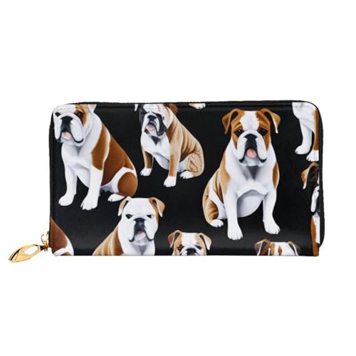 KHDKLXOHZ Stilvolle lange Ledergeldbörse für Damen, englische Bulldoggen, PU-Leder-Geldbörse mit Reißverschluss, Clutch, Handy-Kartenhalter, Kreditkarten-Geldbörse, Münzorganizer, Clutch-Geldbörse, von KHDKLXOHZ