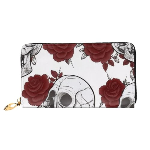 KHDKLXOHZ Stilvolle lange Ledergeldbörse für Damen, floraler Totenkopf, PU-Ledergeldbörse mit Reißverschluss, Clutch, Handy-Kartenhalter, Kreditkarten-Geldbörse, Münzorganizer, Clutch-Geldbörse, 3D, von KHDKLXOHZ