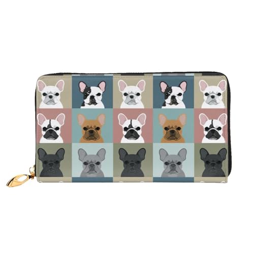 KHDKLXOHZ Stilvolle lange Ledergeldbörse für Damen, französische Bulldogge, PU-Leder-Geldbörse mit Reißverschluss, Clutch, Handy-Kartenhalter, Kreditkarten-Geldbörse, Münzorganizer, Clutch-Tasche, 3D, von KHDKLXOHZ