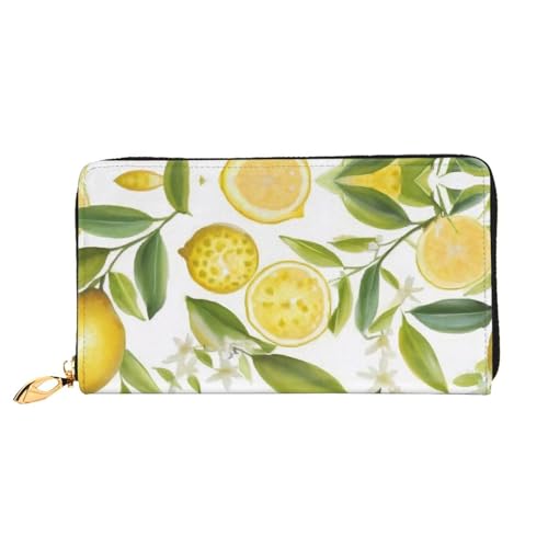 KHDKLXOHZ Stilvolle lange Ledergeldbörse für Damen, frische tropische Zitronen, PU-Leder-Geldbörse mit Reißverschluss, Clutch, Handy-Kartenhalter, Kreditkarten-Geldbörse, Münzorganizer, von KHDKLXOHZ